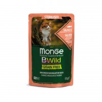 Вологий корм для котів Monge Cat Wet Bwild Grain Free Sterilised Лосось, Креветки, Овочі 85 г (8009470012782)