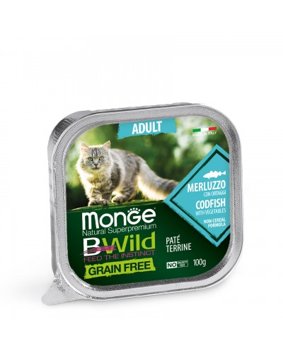 Паштет для котів Monge Cat Wet Bwild Grain Free Adult Тріска, овочі 100 г (8009470012867)