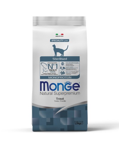 Сухий корм для дорослих стерилізованих котів Monge Cat Monoprotein Sterilised зі смаком форелі 1.5 кг (8009470005494)