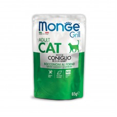 Вологий корм для дорослих котів шматочки в соусі Monge Cat Grill Adult з кроликом та овочами 85г (8009470013611)