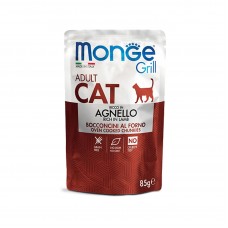 Вологий корм для дорослих котів шматочки в соусі Monge Cat Grill Adult з ягням та овочами 85г (8009470013628)