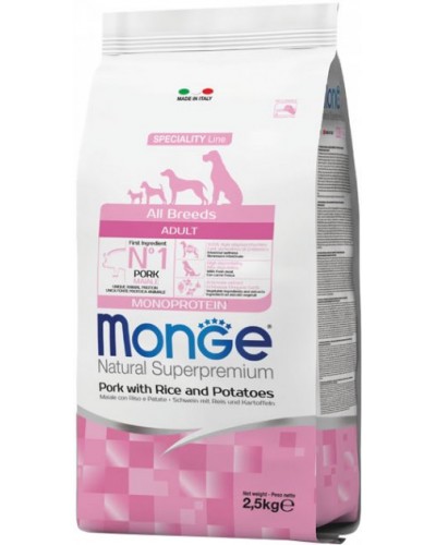 Сухий корм для собак усіх порід Monge Dog Monoprotein All breeds Adult зі смаком свинини, риса та картоплі 2.5 кг (8009470011105)