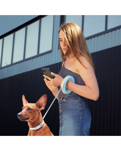 Повідець-рулетка для собак WAUDOG R-leash, кругла, XS-M, до 40 кг, 2,9 м, світловідбиваюча стрічка, блакитний (4823089328508)